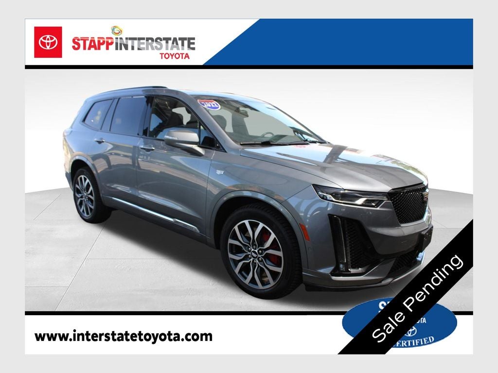 2022 Cadillac XT6 Sport in Satin Steel Metallic — front three-quarter view