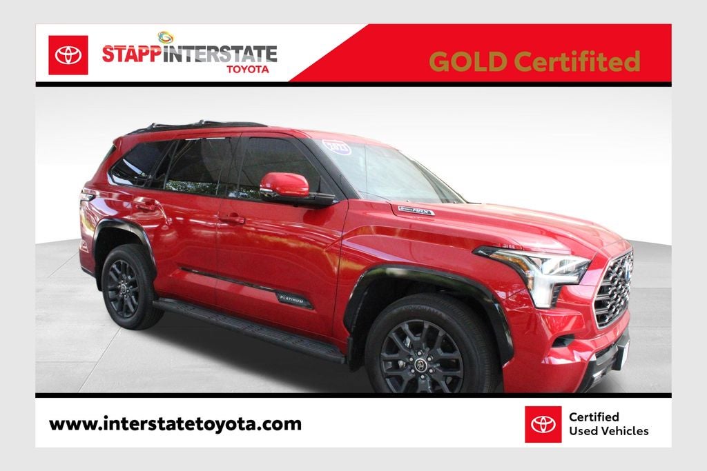 2023 Toyota Sequoia Platinum in Supersonic Red — front three-quarter view