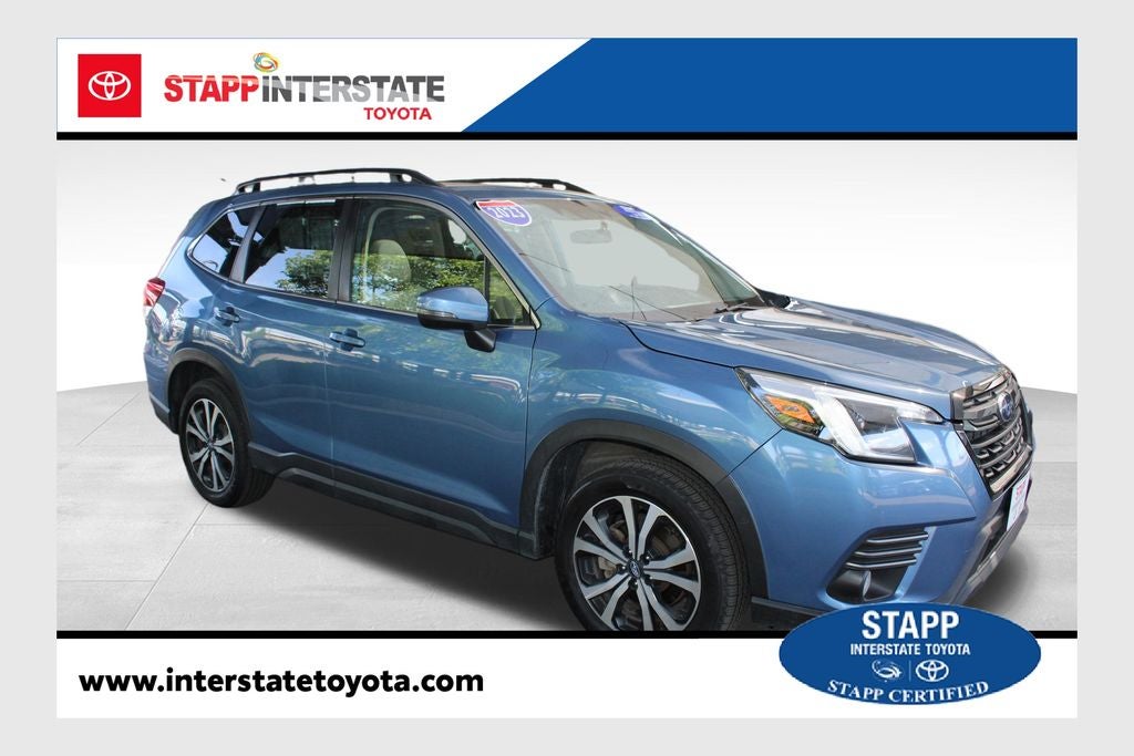 2023 Subaru Forester Limited in Horizon Blue Pearl — front three-quarter view